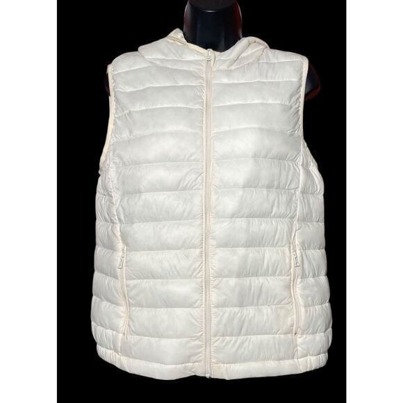 Copper Key Cream Vest Puff Quilted Hooded Jacket Women Size Large Zip Front - Picture 8 of 11